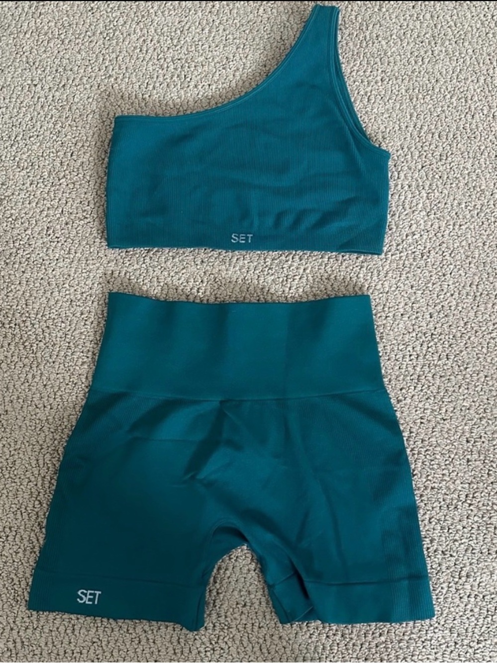 SET Active Teal One-Shoulder Crop Top
